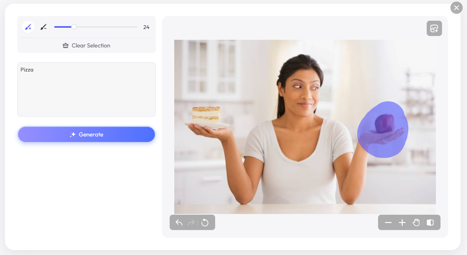 AI Replace guide step two showing a brushed mask and prompt