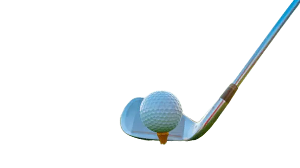 Golf ball and club isolated on a transparent background