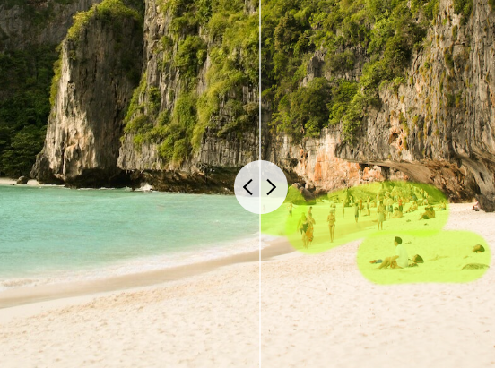 Beach photo before and after removing litter and people