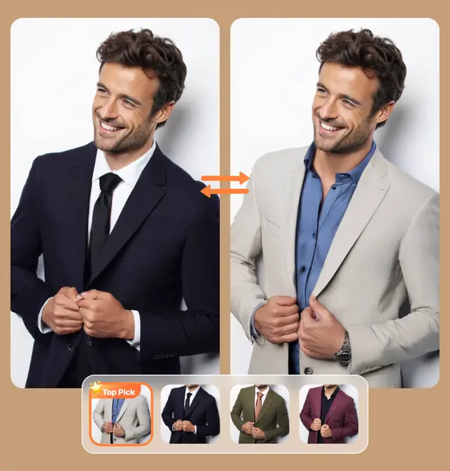 Multiple virtual menswear concepts illustrating style rather than size prediction