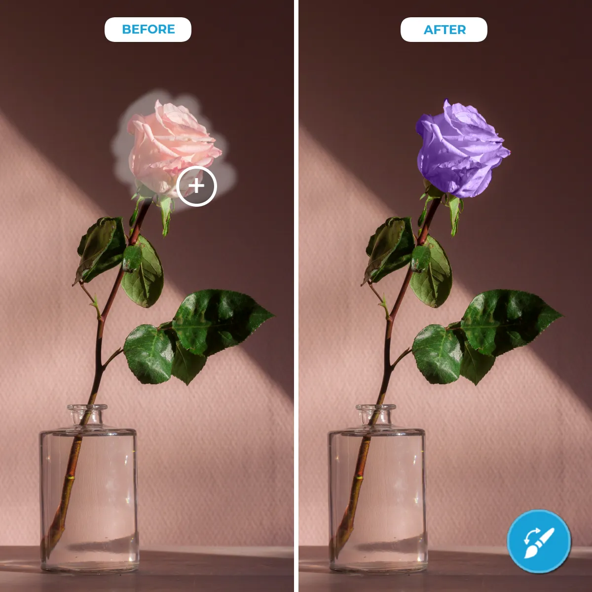 Pink rose changed to purple with the PxBee AI Color Replacer