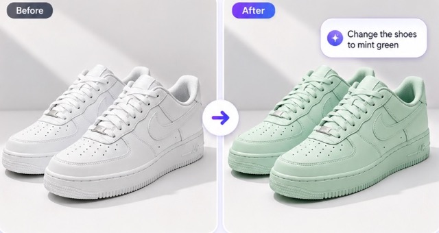 White shoes changed to mint green with AI