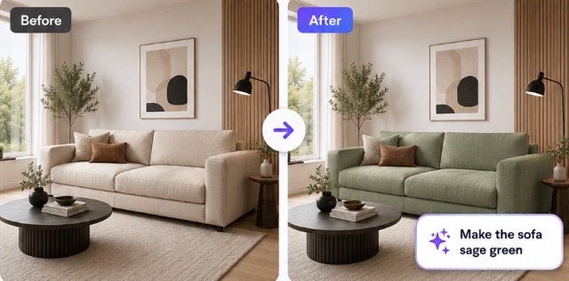 Living room sofa changed from cream to sage green
