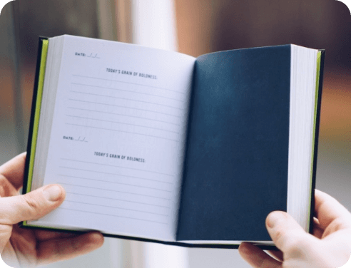 Notebook after removing printed text from the right page