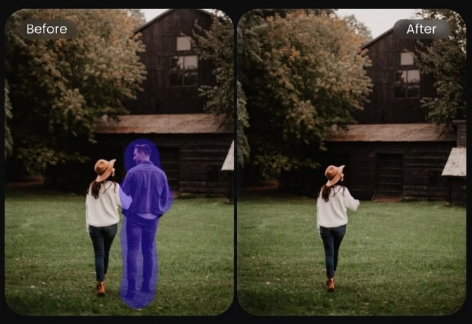 Photobomber removed from behind the main portrait subject