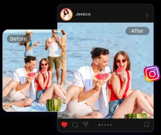 One non-overlapping person removed from the edge of a group photo