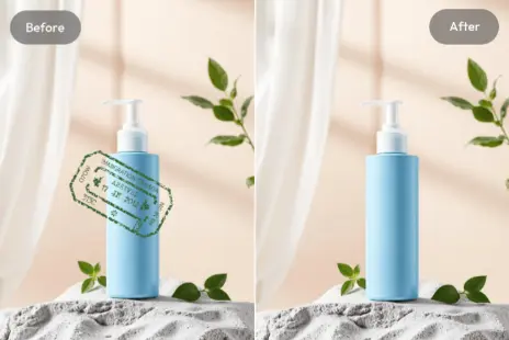 Product photo before and after removing an authorized stamp