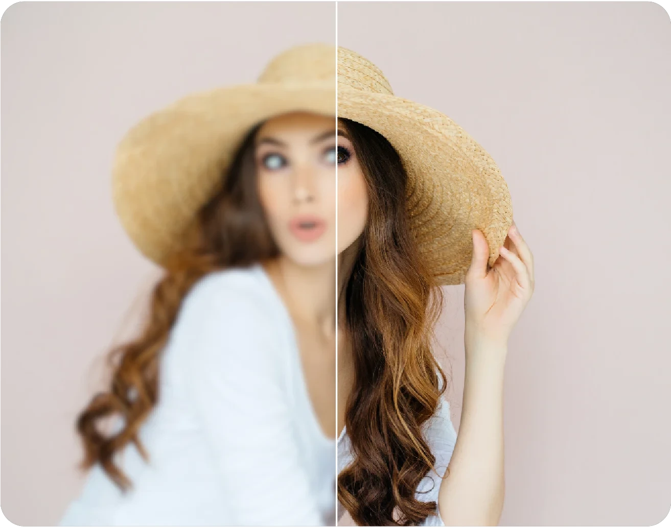 Blurred portrait compared with a clearer unblurred result